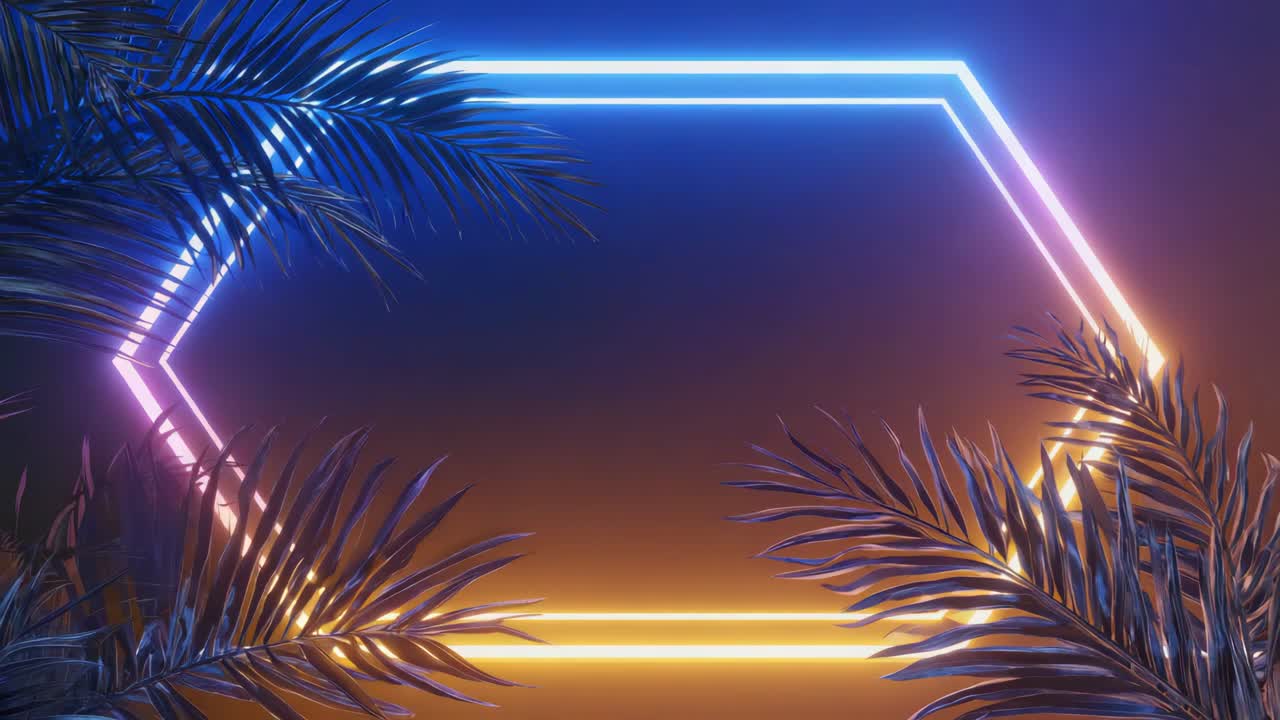 Neon Palm Leaves Frame