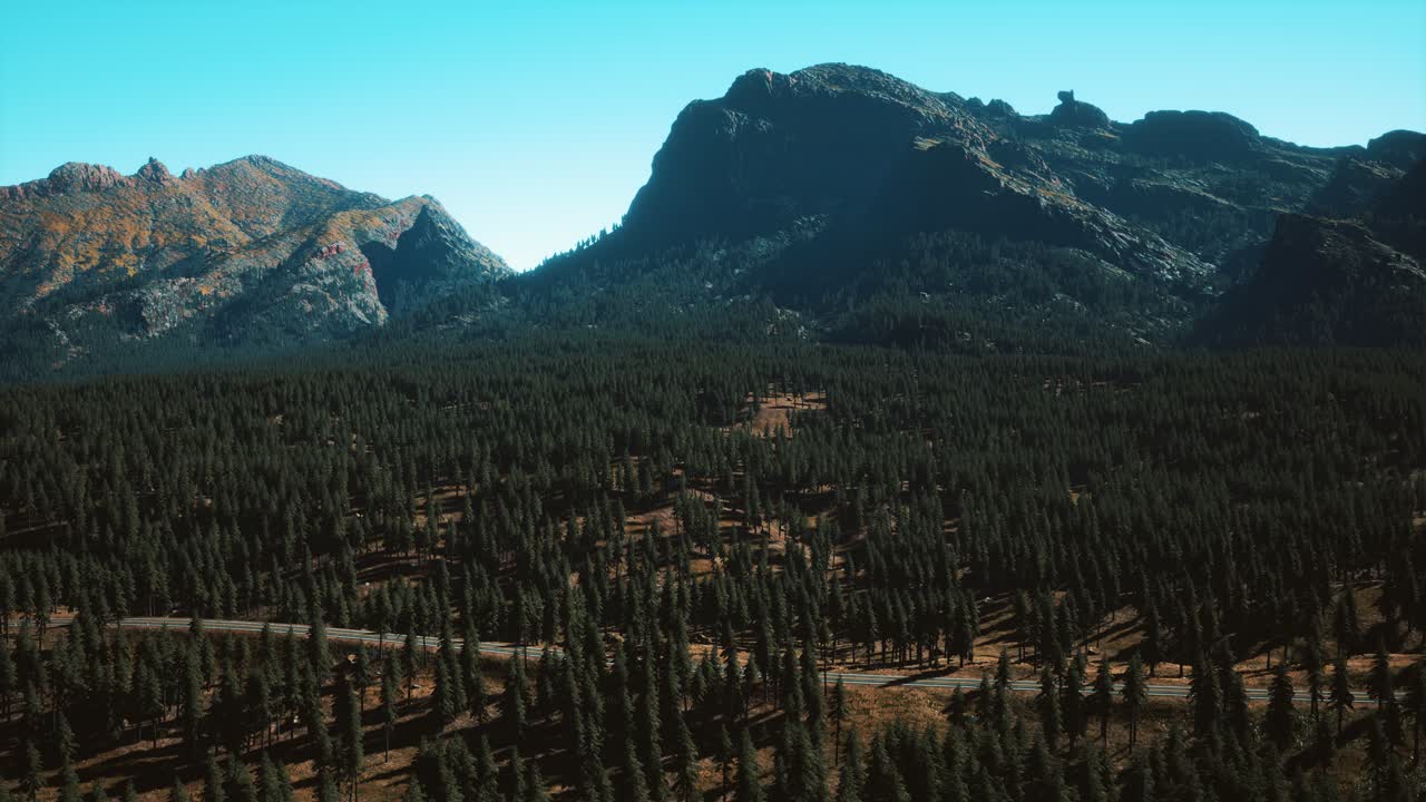 vista aérea de la carretera de montaña y el bosque