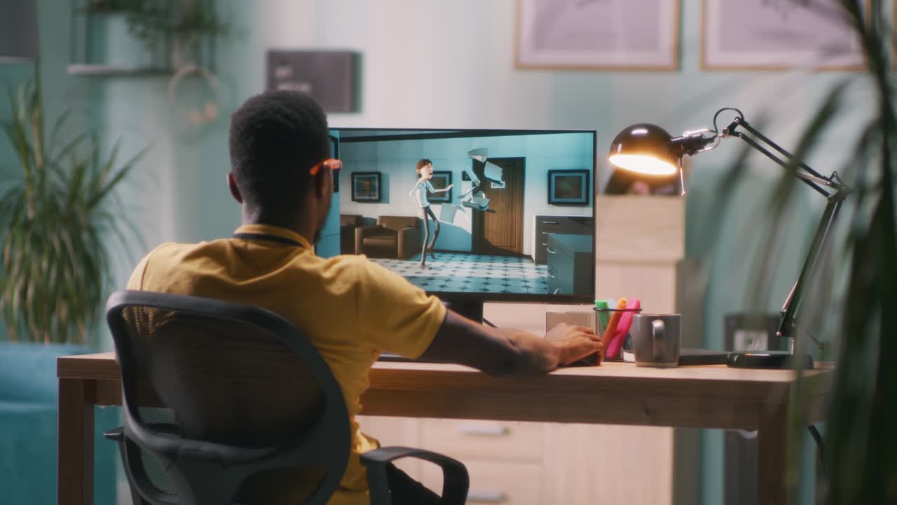 progettista 3d nero che crea tutorial sul computer