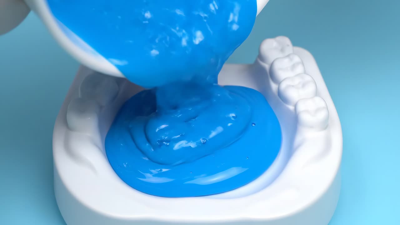 Dental mold with blue liquid
