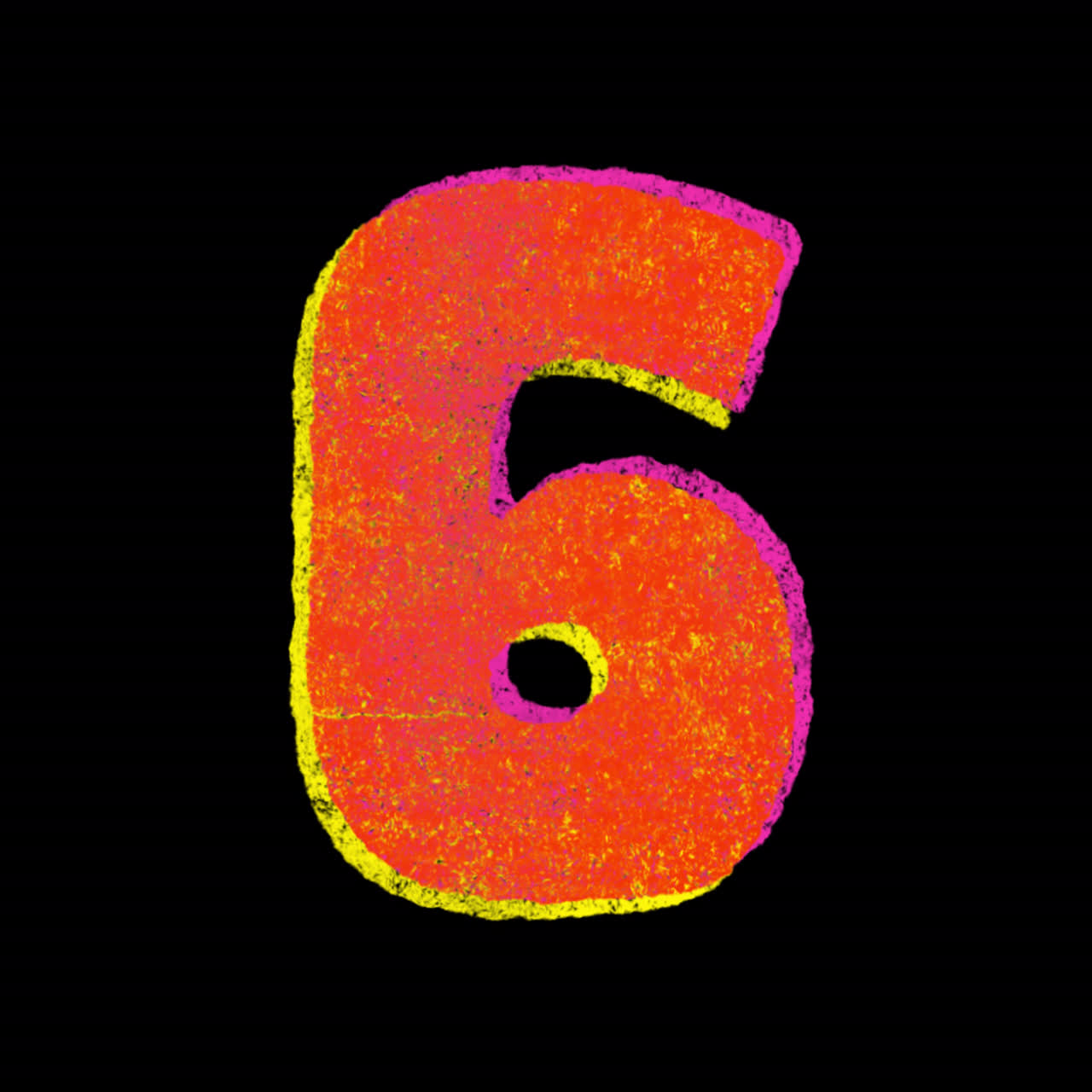 Textured Chalk Style Number Six Isolated on Black