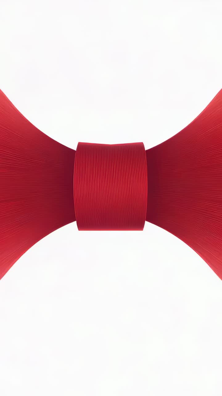 Vertical video: Camera orbiting, red bow object rotating, revealing lobes, center band on white set