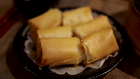 close-up of spring rolls on a plate