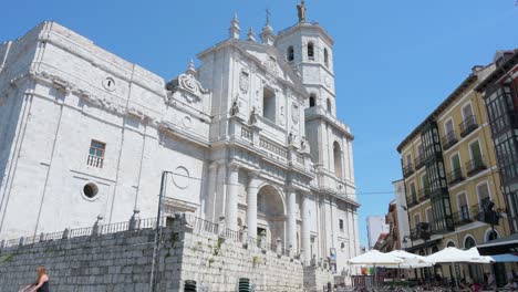 View of the Roman Catholic Cathedral of Our Lady of the Holy Assumption, commonly known as Valladolid Cathedral, designed by Juan de Herrera in 1585, located in Valladolid, Spain.