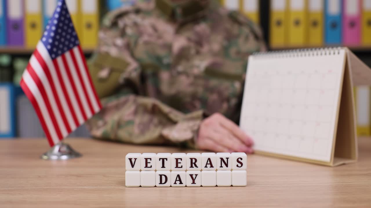 Celebrazione del Veteran's Day con bandiera americana