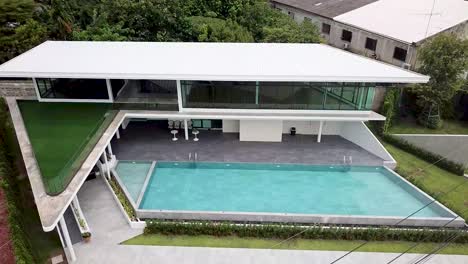 aerial view white modern summer pool house