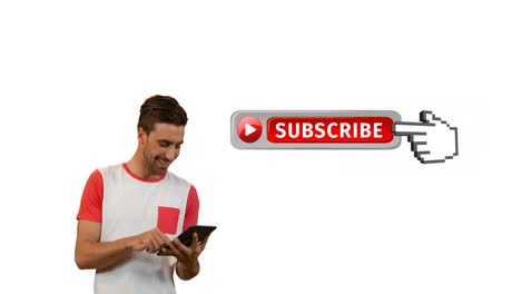 botón de suscripción con una mano apuntando para las redes sociales. 4k