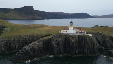 neist point lighthouse on steep cliff isle of skye landscape aerial