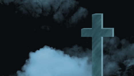 animation of christian cross over white clouds moving in fast motion on blue sky