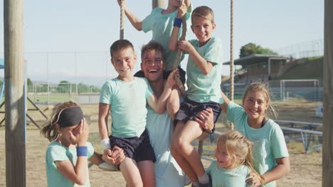 group of caucasian boys and girls at boot camp together