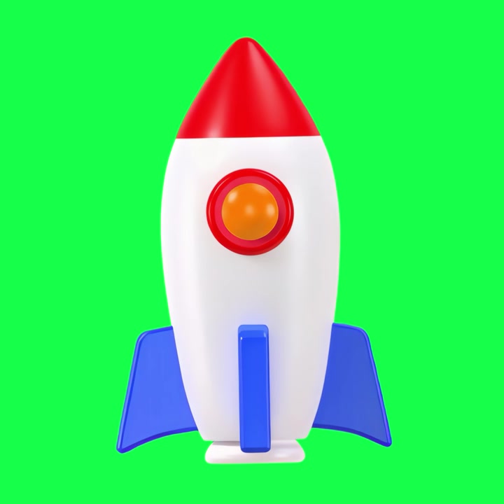 3D Animated Toy Rocket Ship Isolated on Green Screen