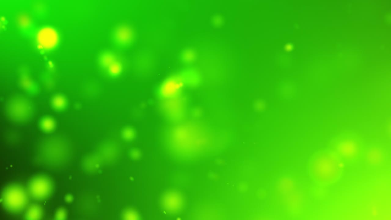 rayos de luz verde claro de 4k, bokeh flotando en un fondo de gradiente verde colorido en movimiento. animación en bucle 3d de partículas dinámicas girando en el aire con video bokeh