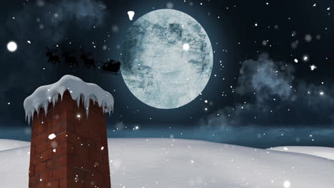 animation of snow falling over christmas santa claus and winter scenery