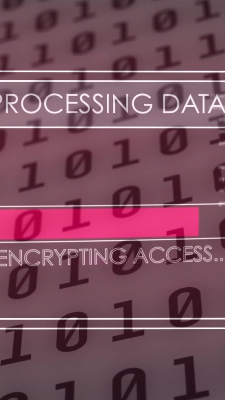 Animation of data processing on screen over binary coding