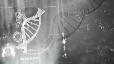 데이터 처리 위에서 회전하는 dna 가닥의 애니메이션