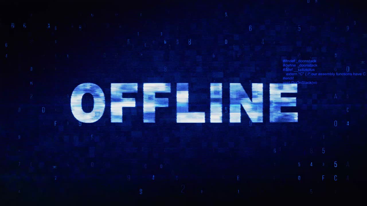 Offline text digital noise twitch and glitch effect tv screen loop animation background login and