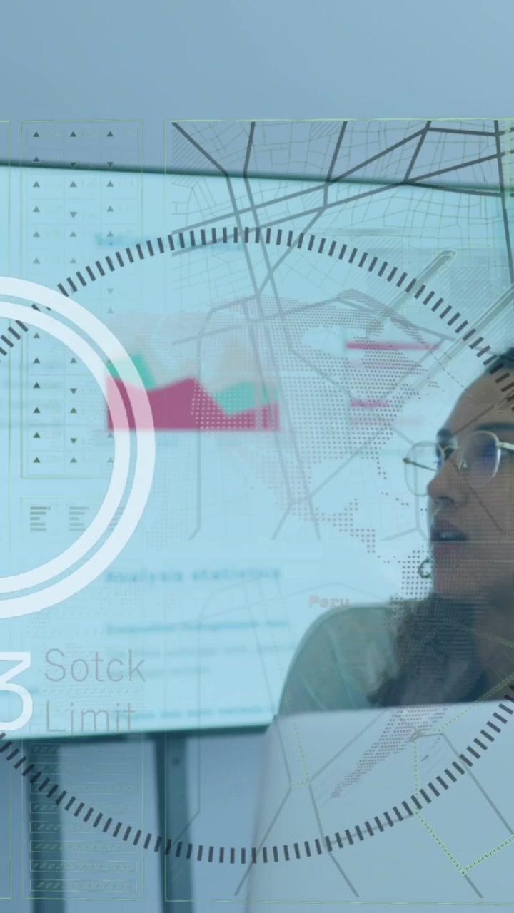 Animation of data processing over diverse business people in office