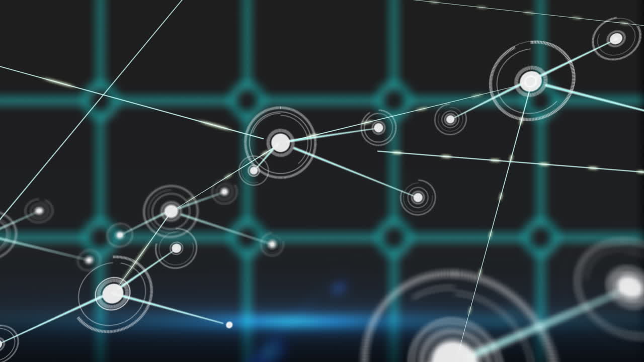 검은색 배경의 모양 위의 연결 네트워크의 애니메이션