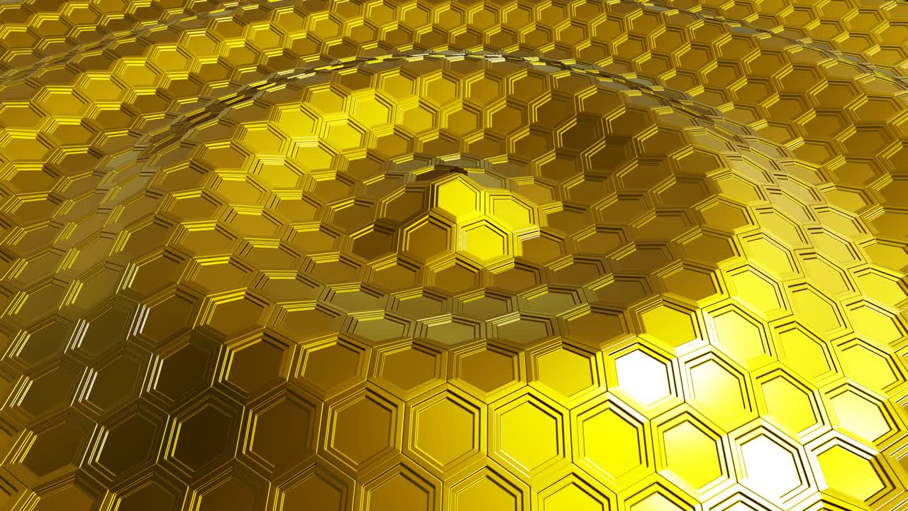 Sfondo dorato esagonale in movimento continuo e senza interruzioni.