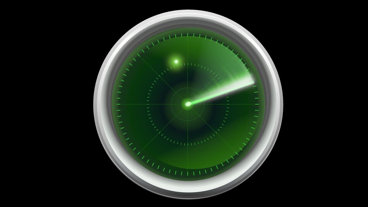 알파 채널의 에코와 함께 오래된 레이더 화면의 애니메이션 루프