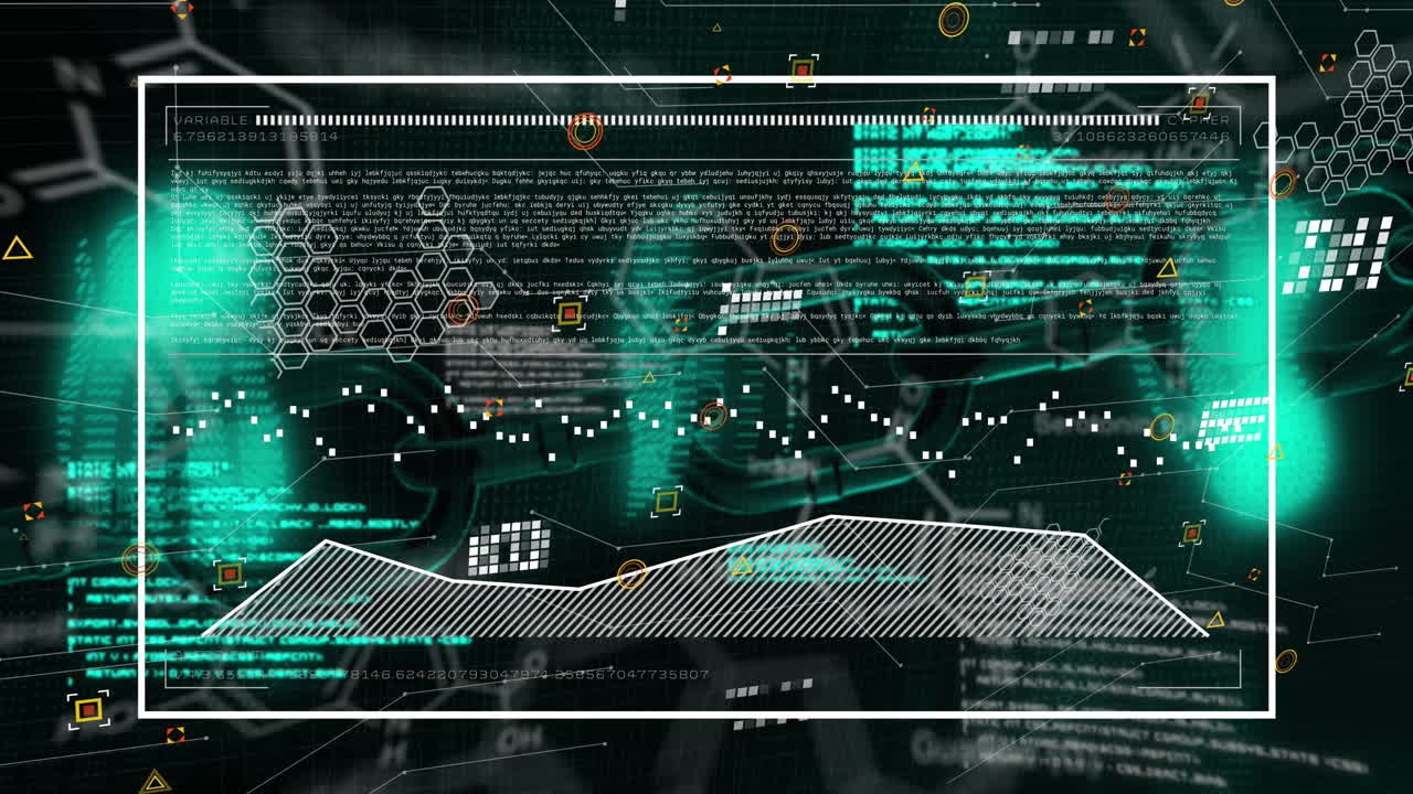 Animation of interface with data processing and chemical structures against black background