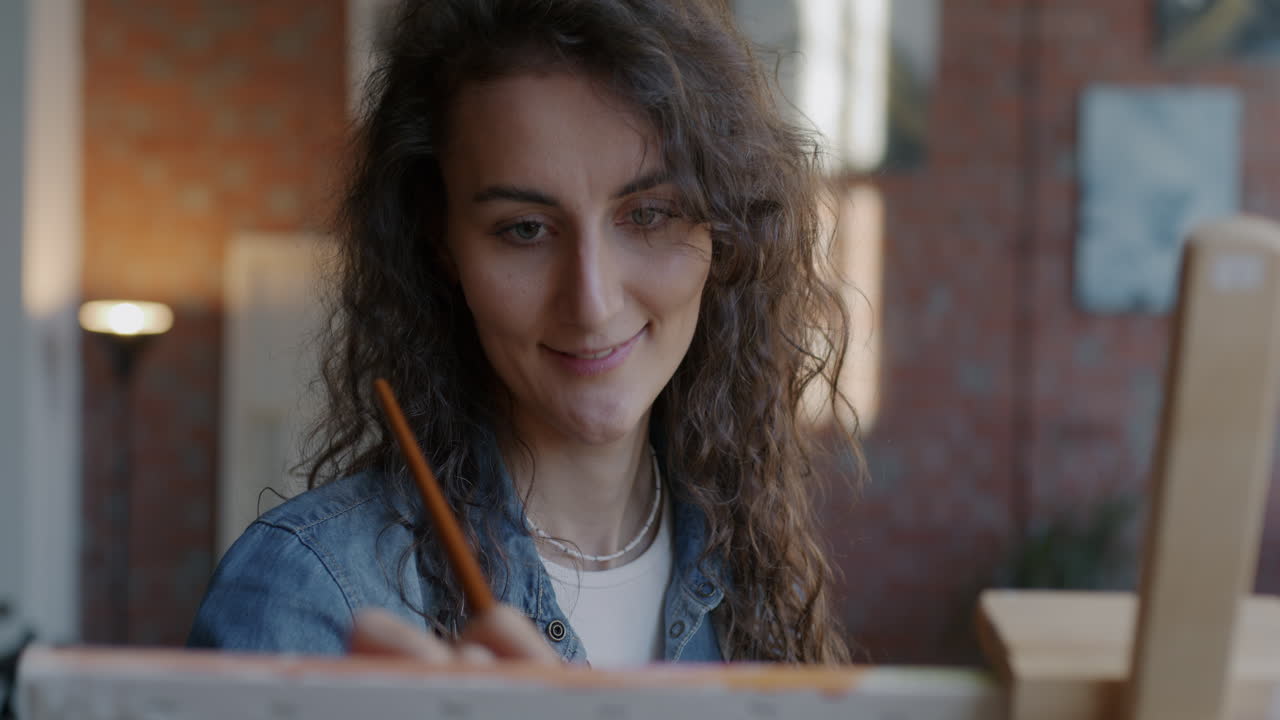 mujer pintando en un estudio de arte
