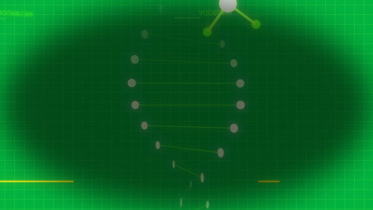 Yellow zigzag starting helix nodes shifting markers lighting visualizing DNA scan on transparent bg