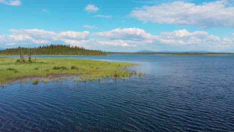 Video-De-Dron-De-4k-De-Kayakista-En-El-Lago-Clearwater-Cerca-Del-Cruce-Delta,-Ak-Durante-La-Tarde-De-Verano