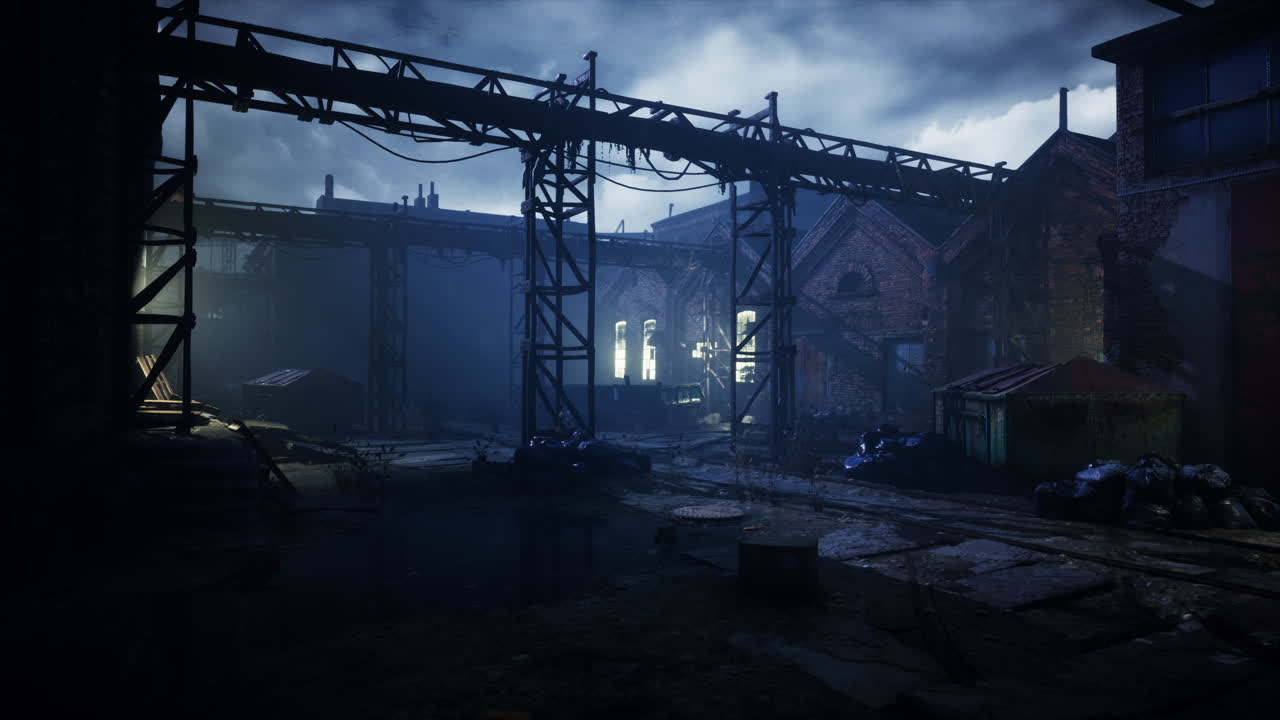 noche en una gran zona industrial abandonada