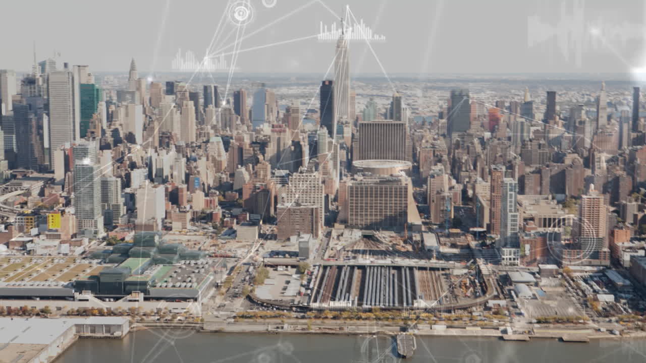 Aerial view of New York with data connections