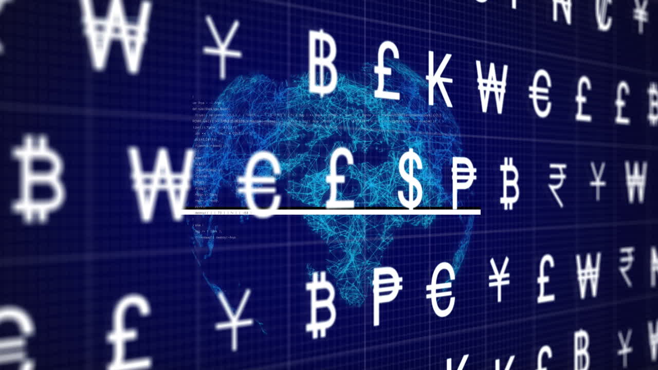 전 세계 통화 금융 데이터 처리의 애니메이션