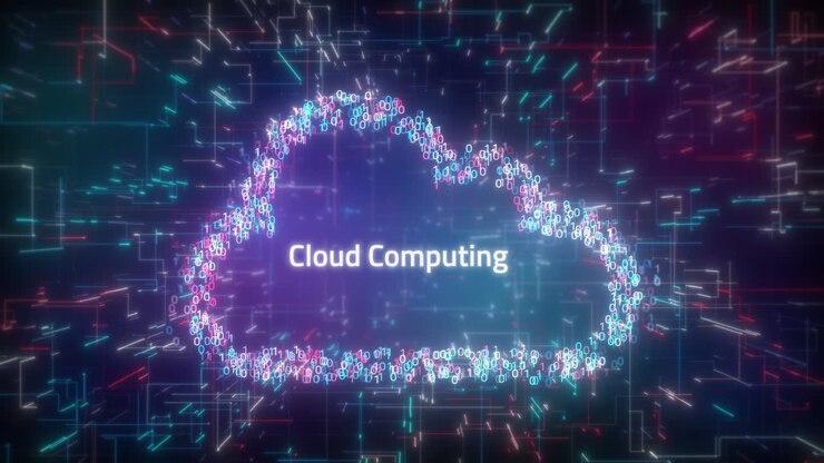 Conceito de Computação em Nuvem sobre Fundo de Ciberespaço Futurista