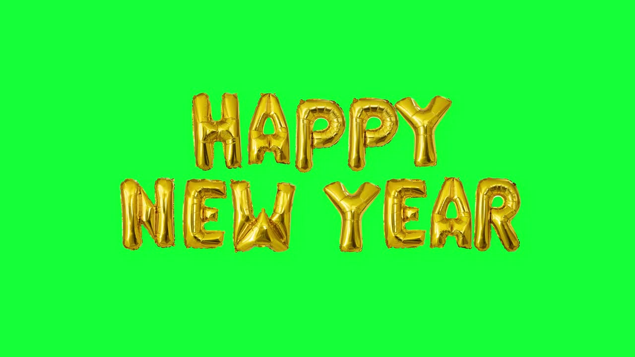 Happy New Year Balloons Floating Isolated on Green Screen Looping Video
