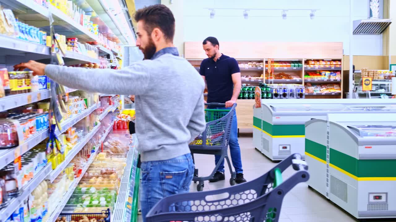 Family Shopping Experience in a Grocery Store: Parents and Children Engaging with Fresh Produce and Packaged Goods Aisle Together in a Vibrant Supermarket Environment