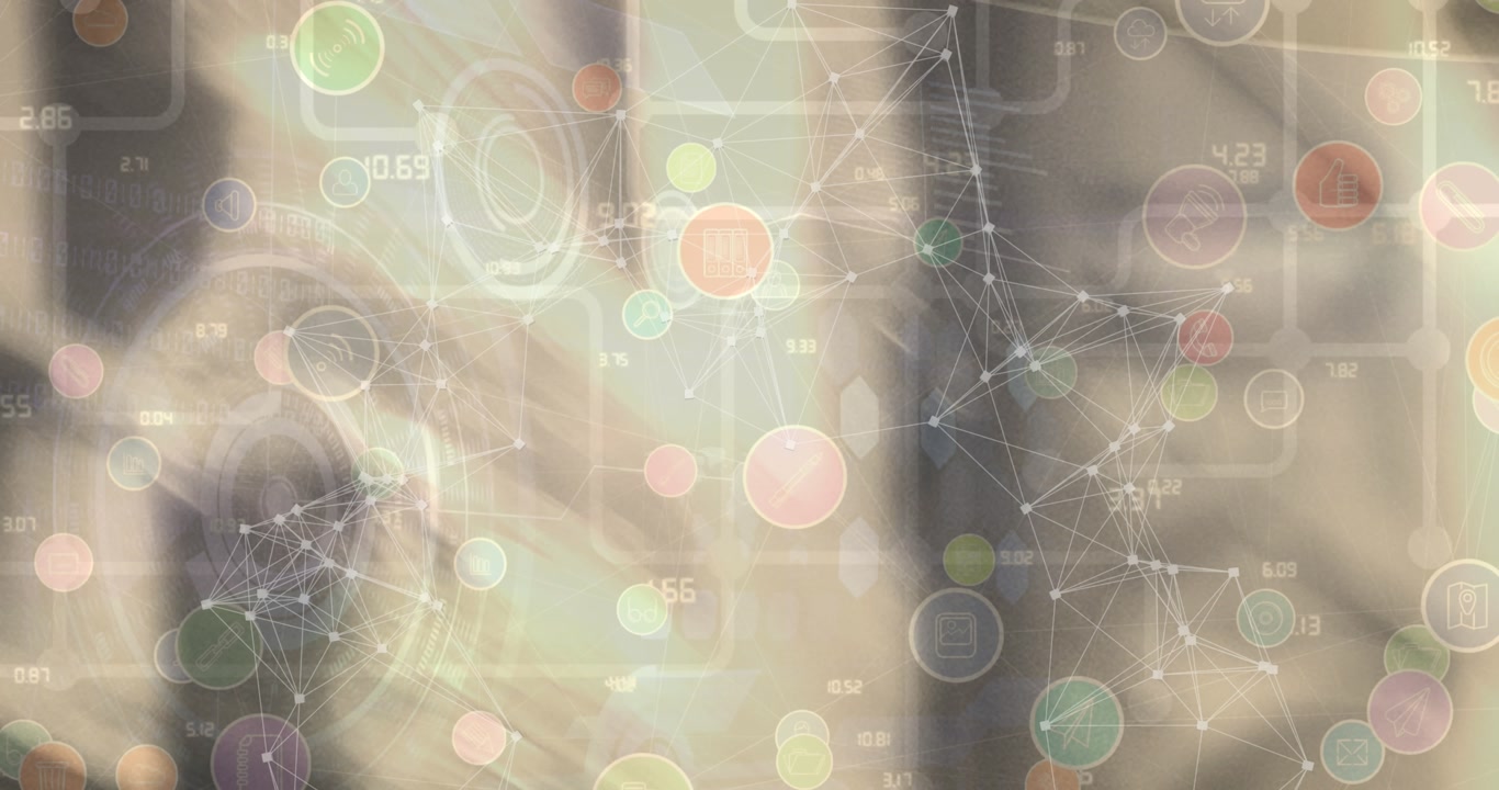 Animated Digital Network with Communication Icons and Data