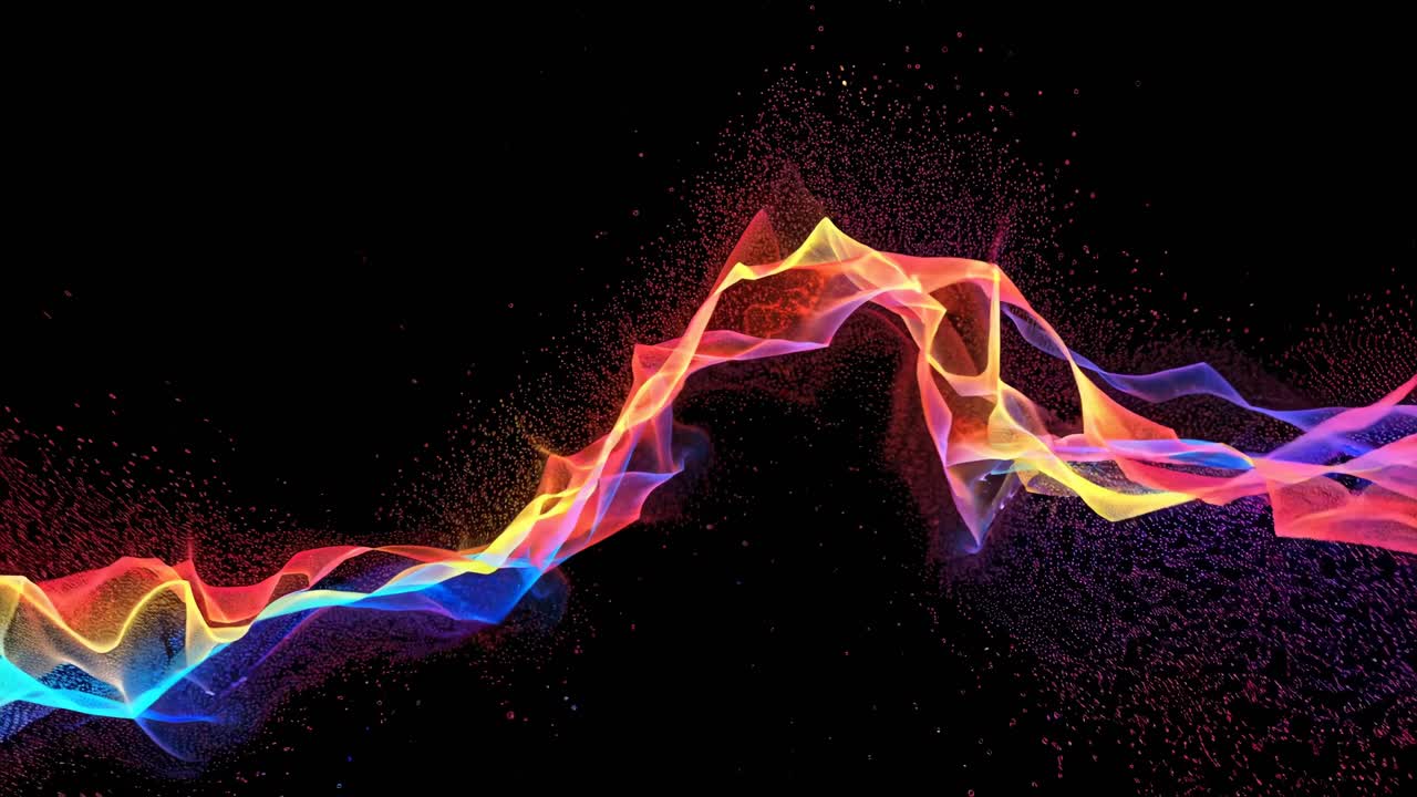 Abstract Colorful Flowing Wave with Particles on Black Background