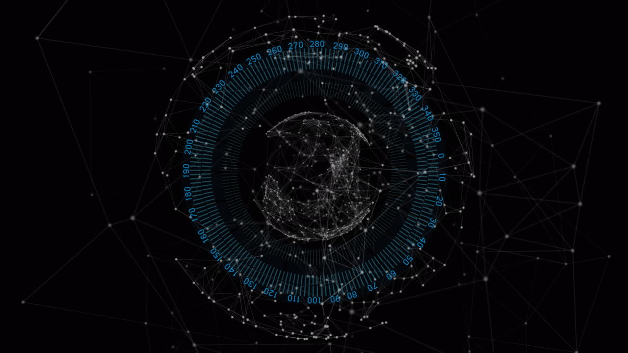 animación del escaneo del alcance y el globo de conexiones sobre fondo negro