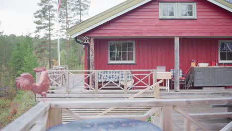 traditional red cabins in mid norway during daytime