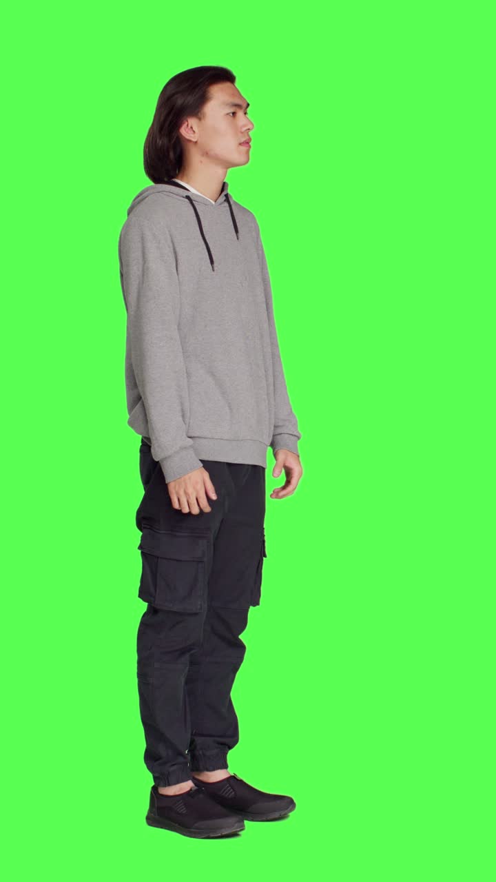 Side view of person pretending to push thing aside
