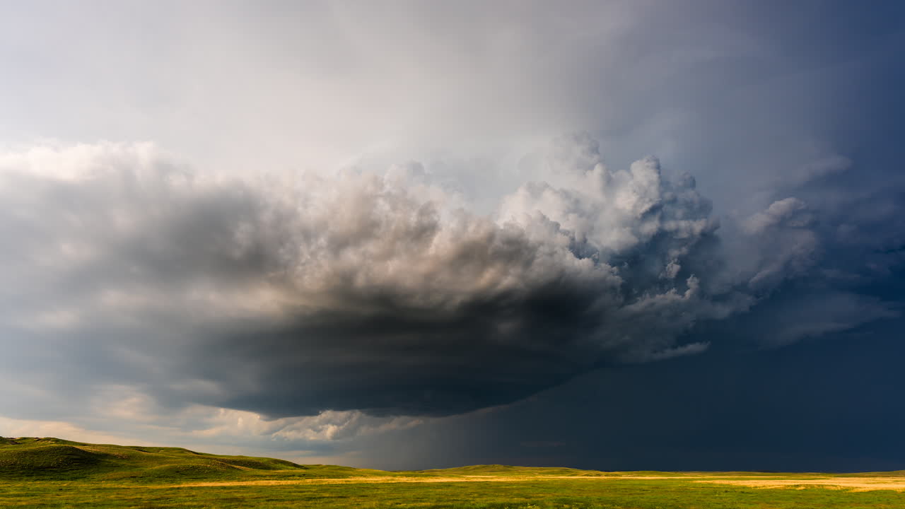 Spectacular storm clouds building severe weather and lightning
