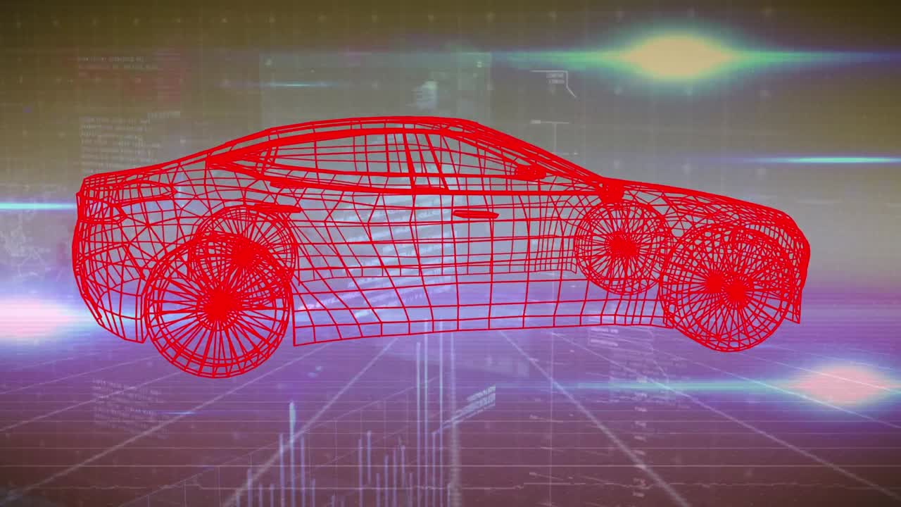 분홍색과 노란색 공간에서 회전하는 자동차 프로젝트의 애니메이션