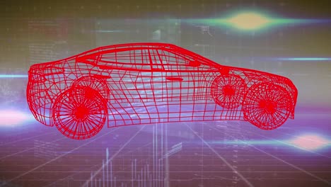animación del proyecto de coche girando en espacio rosa y amarillo