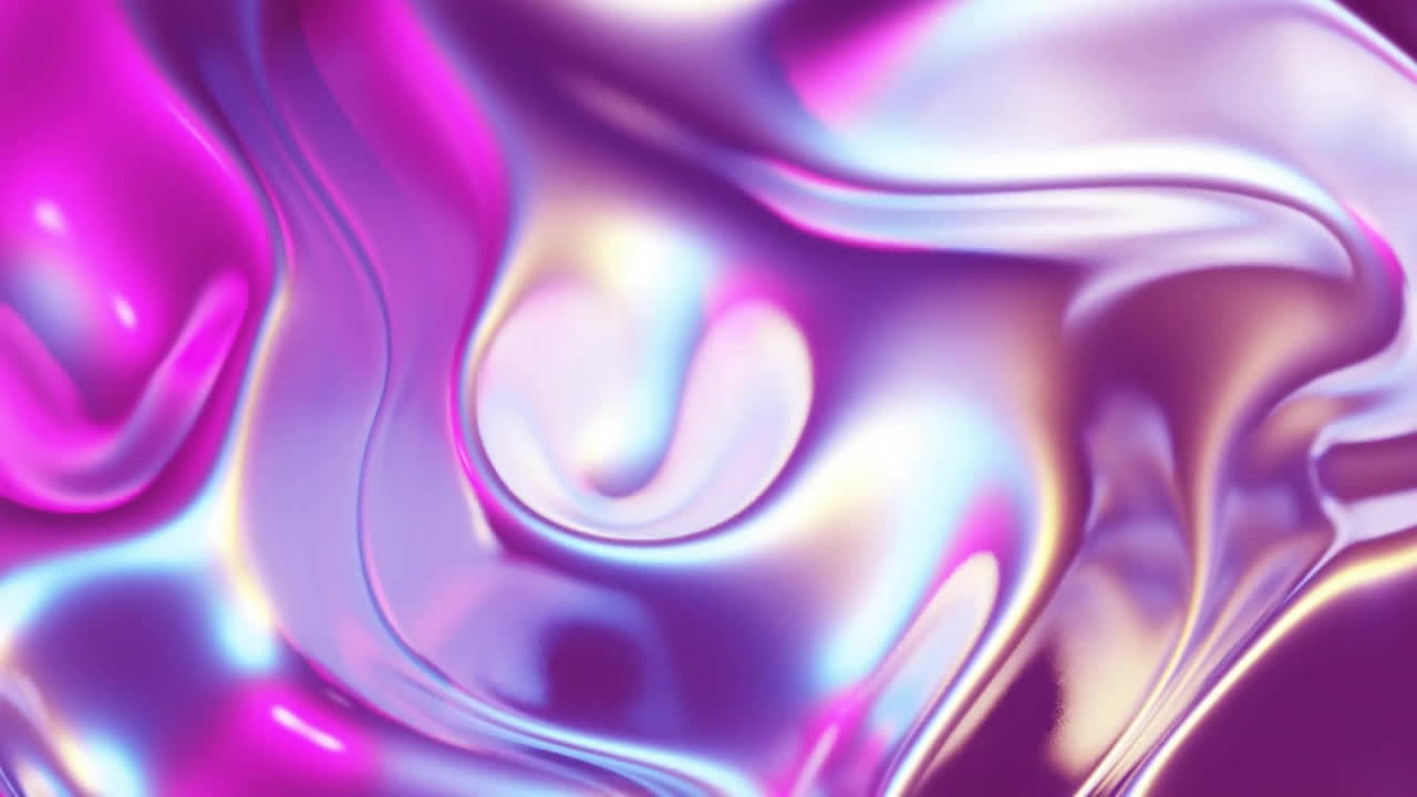 Abstract animation with swirling, iridescent purple and pink liquid shapes