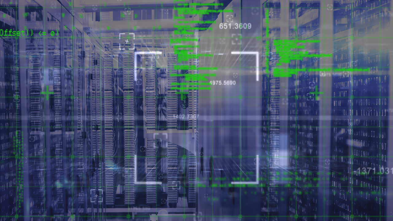 Animation of data processing and scope scanning against computer server room