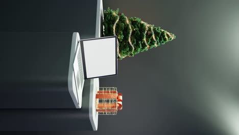 Festive-Tech:-A-Modern-Christmas-Workspace-on-black-background-vertical
