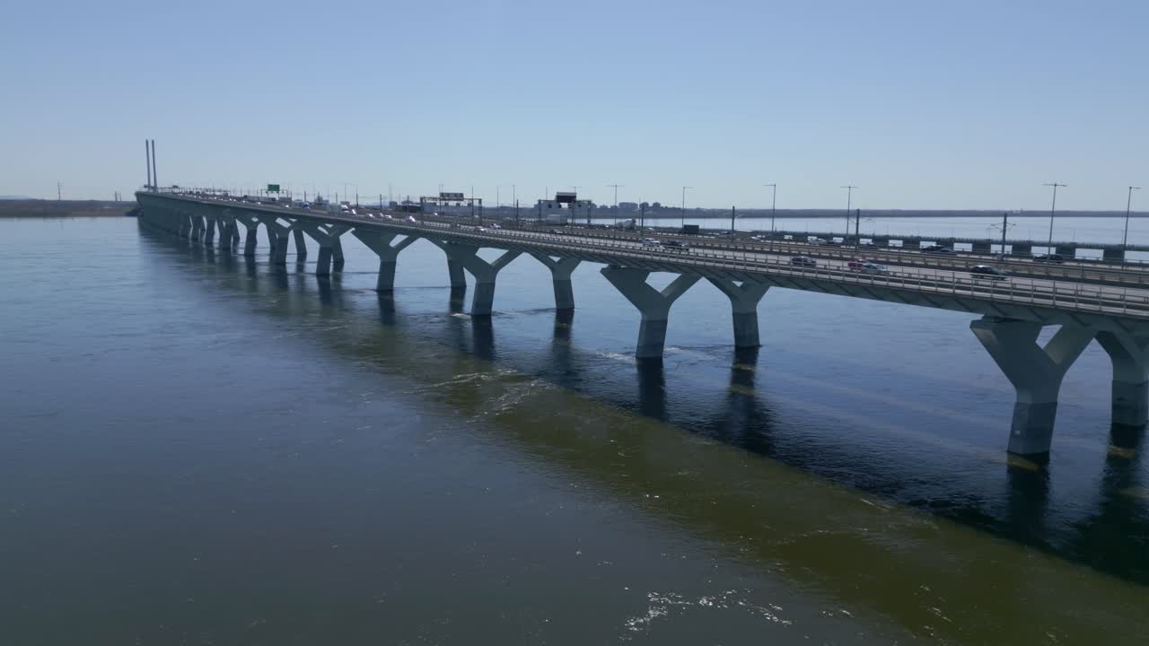 Aerial View of Champlain Bridge in Montreal Captured by Drone