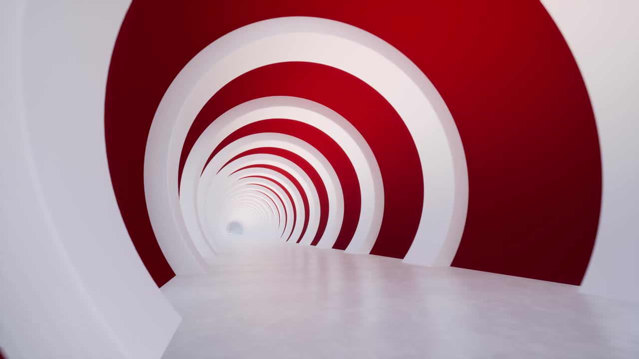 현대적인 빨간색과 색 둥근 미래주의 현대 건축 복도 건물 인테리어 4k