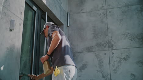 professional window cleaner at work
