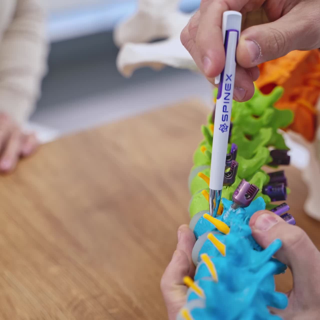Doctor pointing at skeleton model
