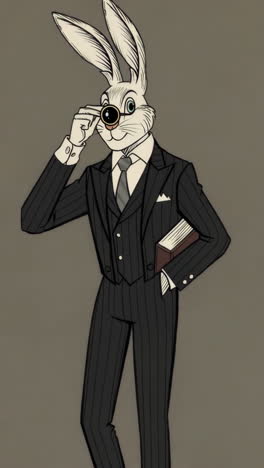 sophisticated rabbit in a suit with a monocle and book